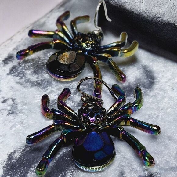 Spiders Electroplated 3D Earrings Woman's Fashion Halloween Spider Multicolored - Picture 9 of 11